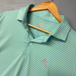Rhoback Polo Shirt Green Blue Striped Performance Stretch Short Sleeve XL